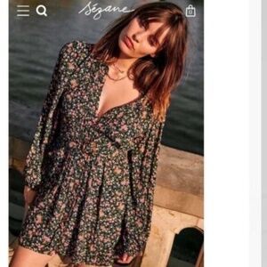 Sezane Sobral Mini Dress Garden Marine 38 or 6